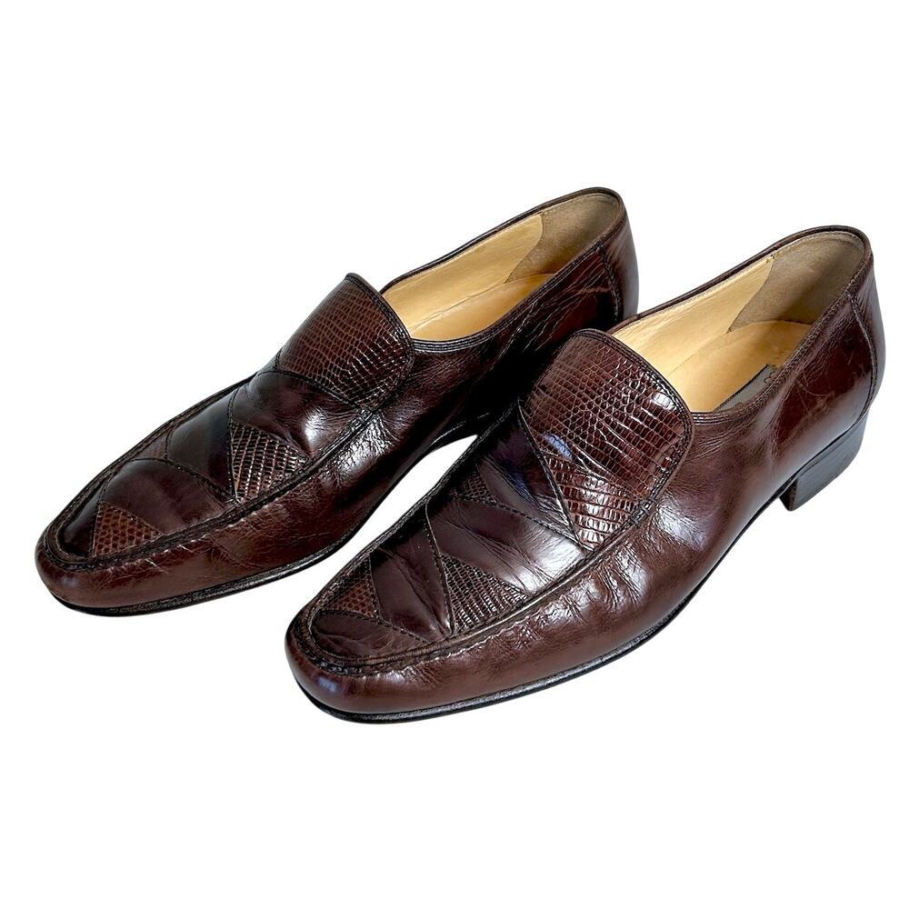 Vintage Bruno Magli Mens Burgundy leather Italian Loafers Size 8M Exotic skin - Picture 3 of 16
